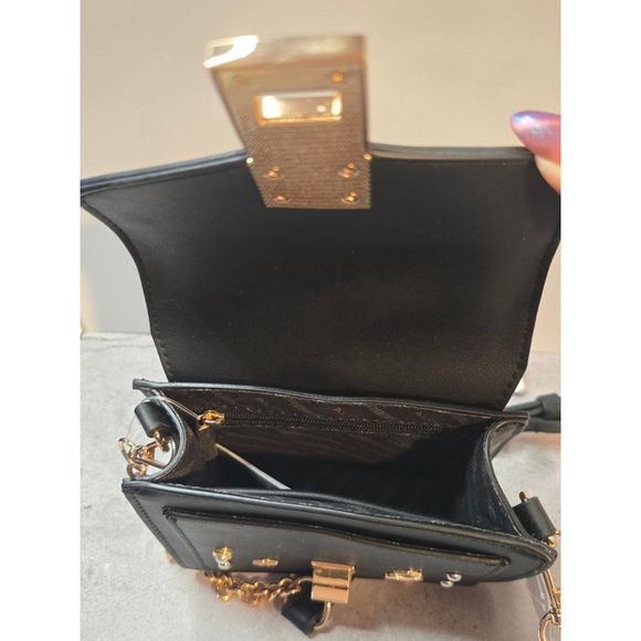 Aldo Black/Gold Studded Mini Crossbody - Picture 3 of 4